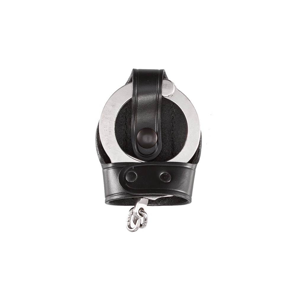 Perfect Fit Leather Bikini Handcuff Case Black Snap Belt Slide Standard Cuffs 